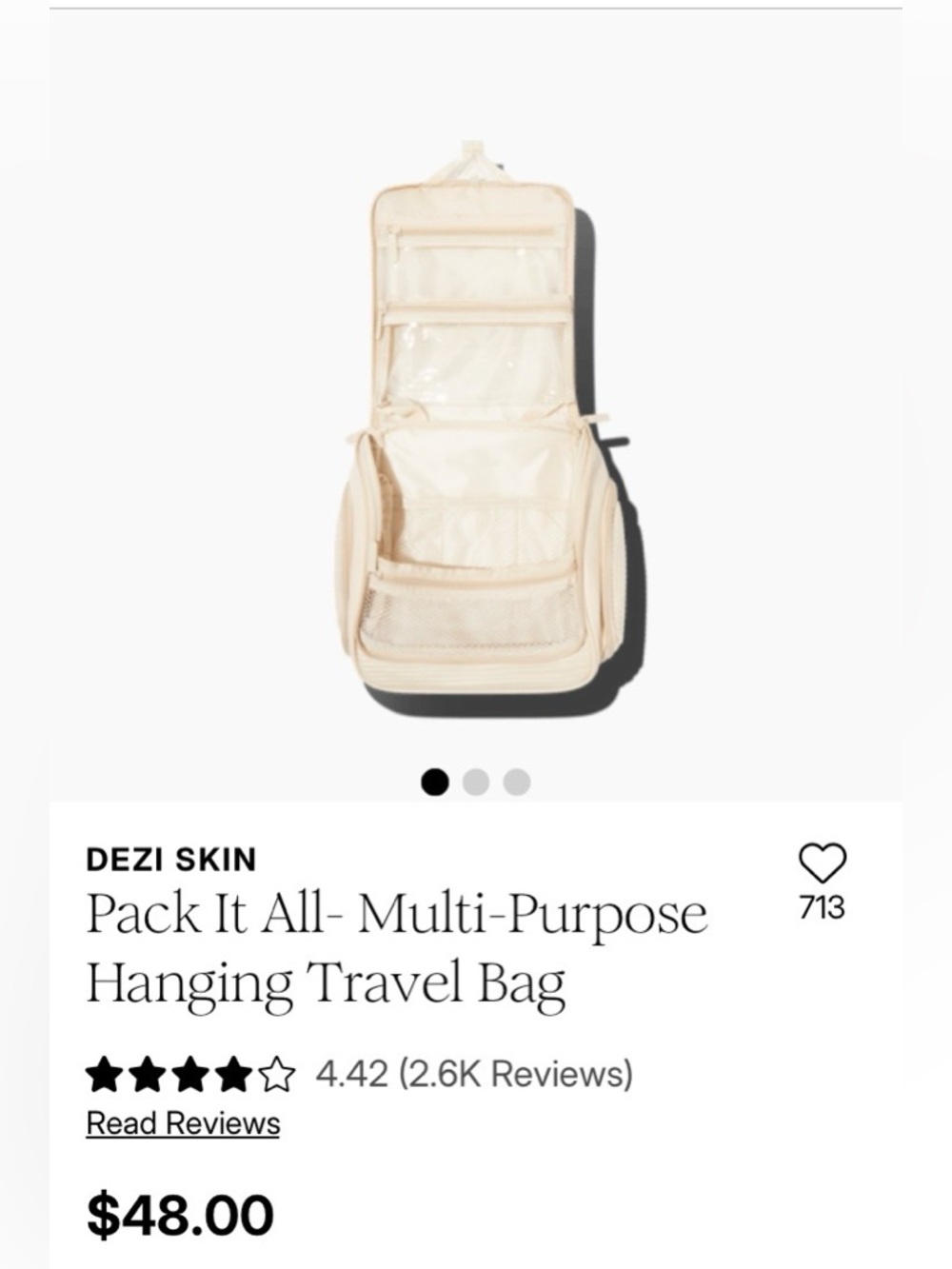 NWT DEZI Beige Hanging Travel Cosmetic Bag